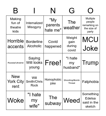 Comic Strip Bingo Card