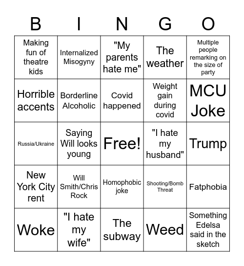 Comic Strip Bingo Card