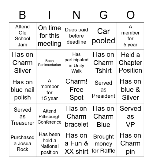 Charms Bingo Card