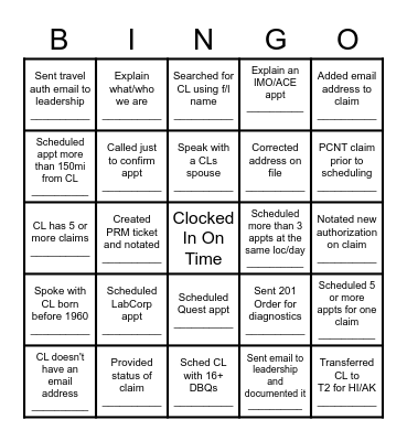 CCR Tier 1 BINGO Card