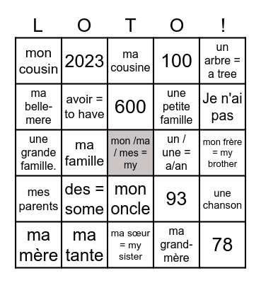 La famille mars 2023 Bingo Card