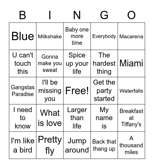 Party like it's 1999 Bingo Card