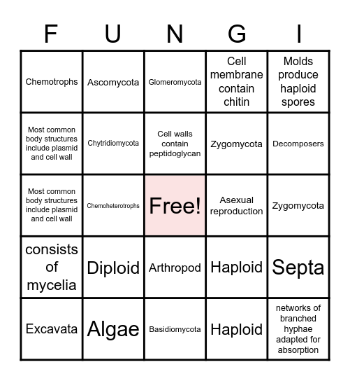 Fungi Bingo Card