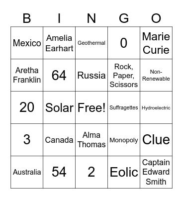 Review Week Bingo Card