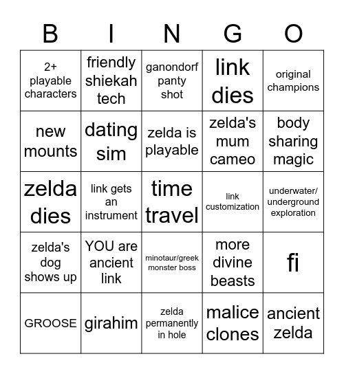 botw2 bingo Card