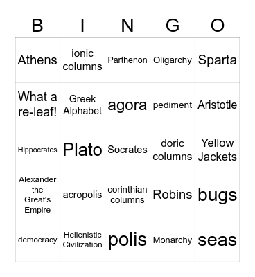 Ancient Greece Bingo Card