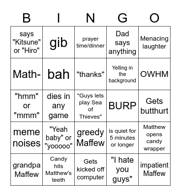 Maffew Bingo Card