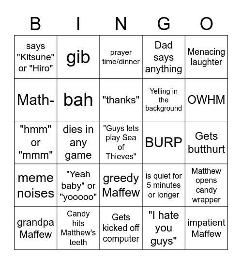 Maffew Bingo Card