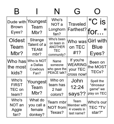 TEC Bingo Card