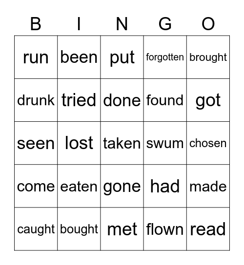 past participle Bingo Card