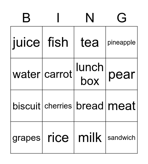 food! Bingo Card