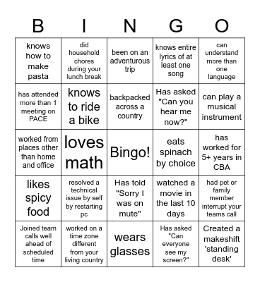 MS Team Bingo Card