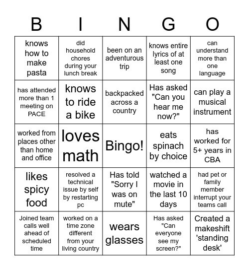 MS Team Bingo Card