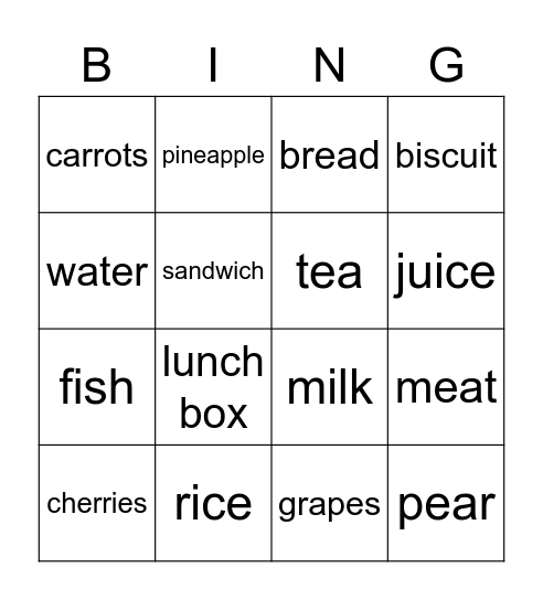 food! Bingo Card