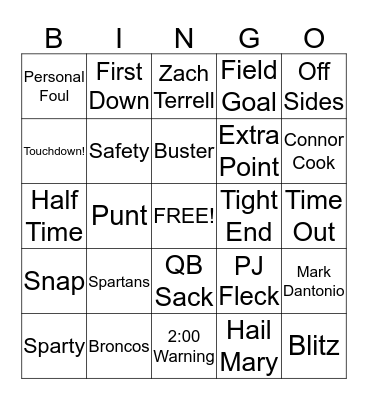 MSU vs. WMU Bingo Card