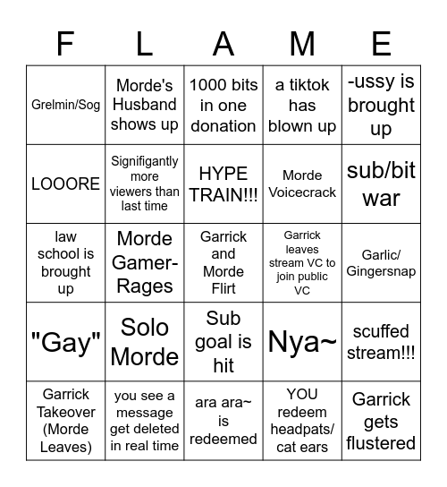 MordecaiFlame Stream Bingo Card