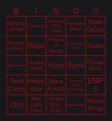 Phasmophobia Bingo Card