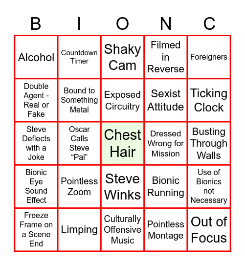 The Six Million Dollar Man Bingo Card