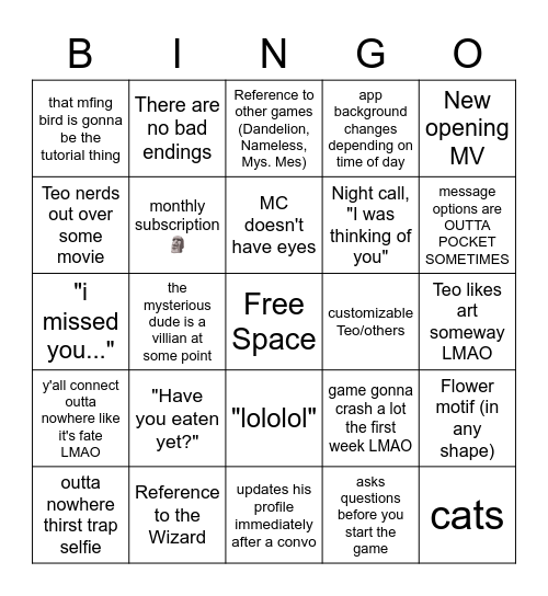 Ssum Predictions Bingo Card