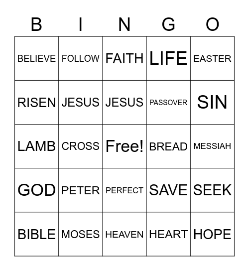 Easter Message Bingo Card