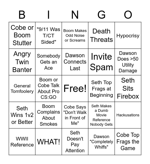 CS:GO (With the Boys) Bingo Card
