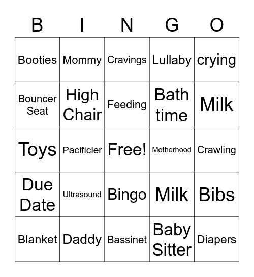 Erica and Aldo's Virtual Baby Shower Bingo! Bingo Card