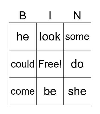 Sight Words (1) Bingo Card