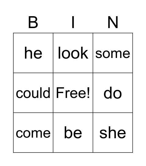 Sight Words (1) Bingo Card