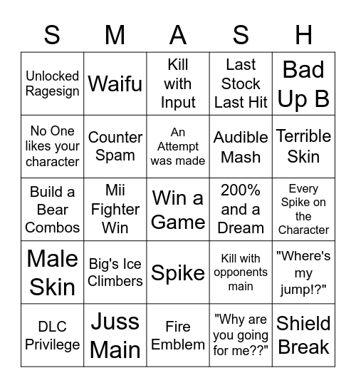 Random Smash Bingo Card