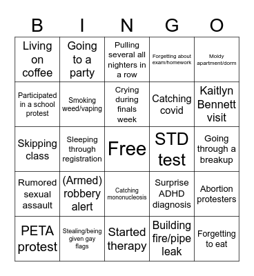 college bingo Card
