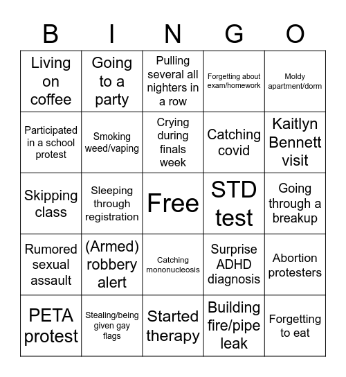 college bingo Card