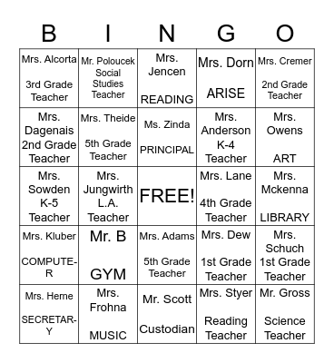 Back-to-School Bingo Card