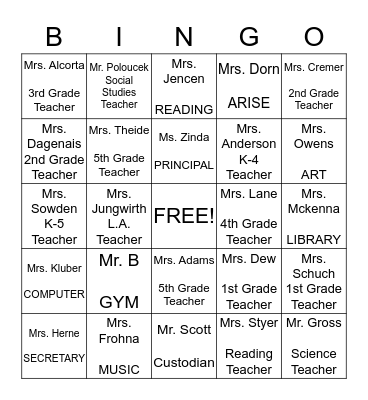 Back-to-School Bingo Card