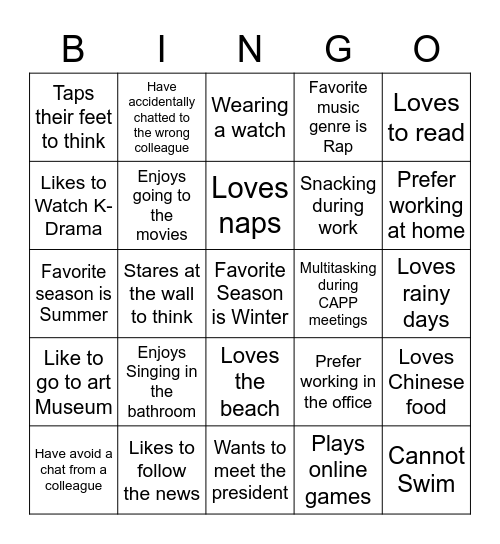 Ice Breaker Bingo Card