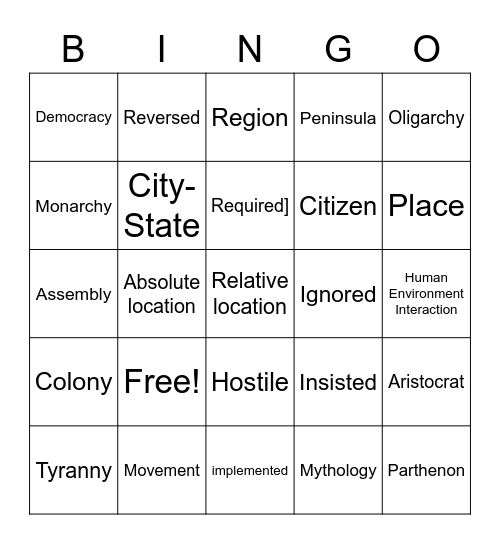 Ancient Greece Bingo Card