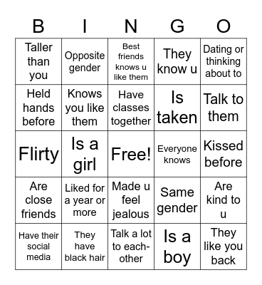 Crush Bingo Card