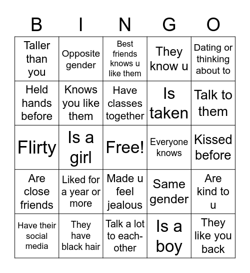 Crush Bingo Card