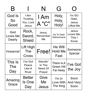 Hymns and Praise Songs Bingo Card