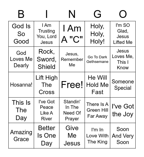 Hymns and Praise Songs Bingo Card