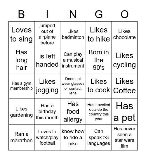 Team Reunion Bingo Card