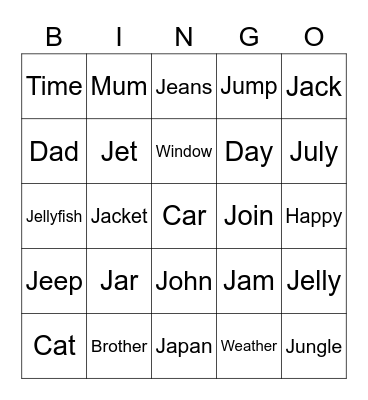 Word Bingo! Bingo Card
