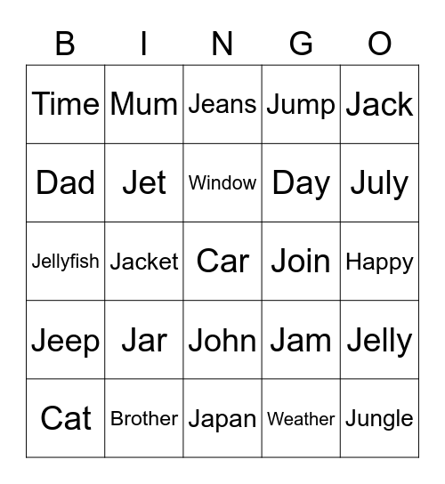 Word Bingo! Bingo Card