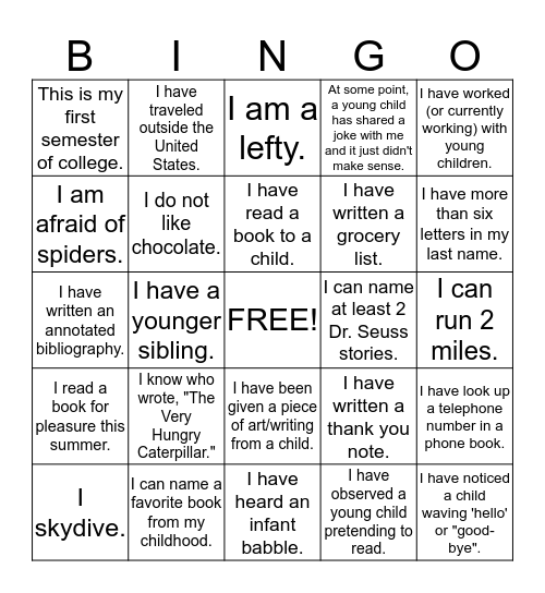 Untitled Bingo Card