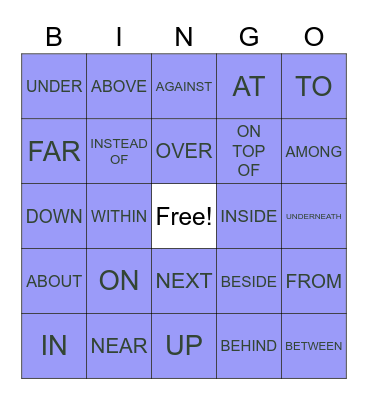 PREPOSITIONS Bingo Card