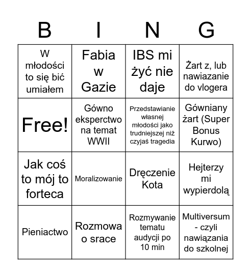 Samcze Bingo Card
