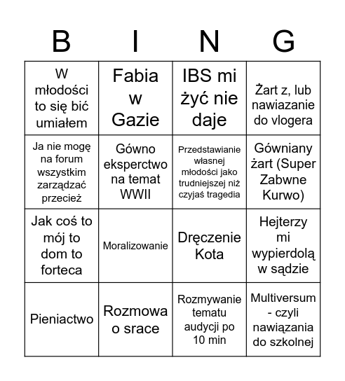 Samcze Bingo Card
