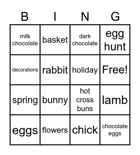 easter bingo Card