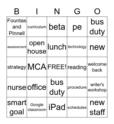 Welcome Back Pinewood Staff! Bingo Card