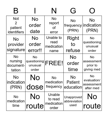 Untitled Bingo Card
