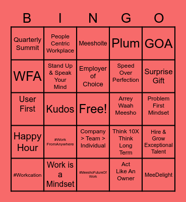 Meesho Future Of Work BINGO Card